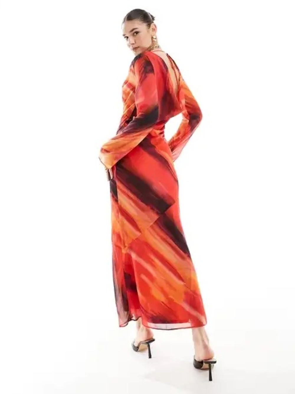NWT ASOS Design Red Marble Printed Cowl-Neck Maxi Dress Size 0